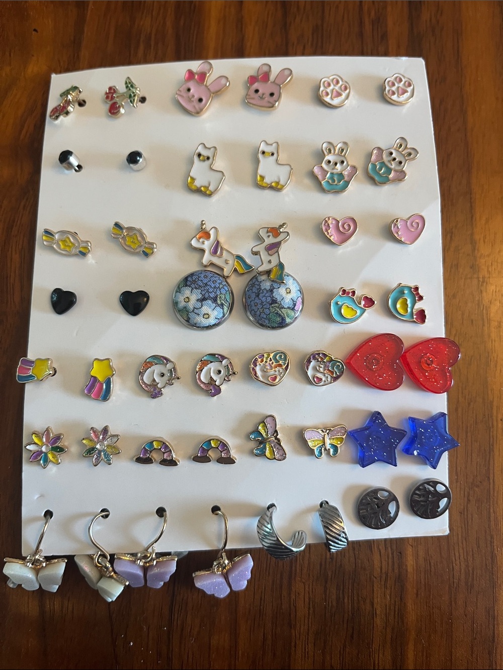 Kids Multicolor Enamel Stud Earring Set - Pink, Blue, Red, Purple, Black.